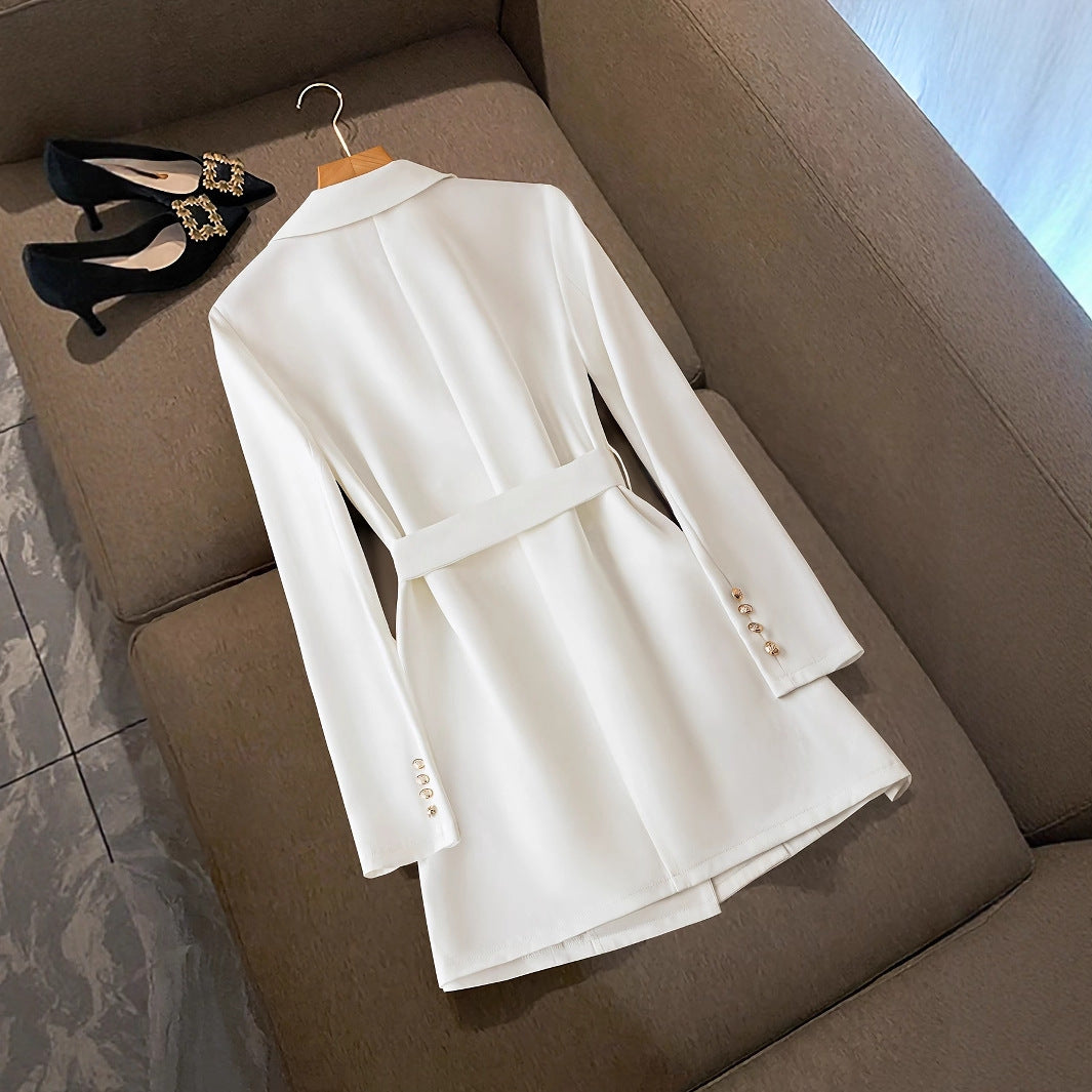 Women’s Blazer Dress – Tailored Fit – Notched Lapel – Belted Waist – Long Sleeve
