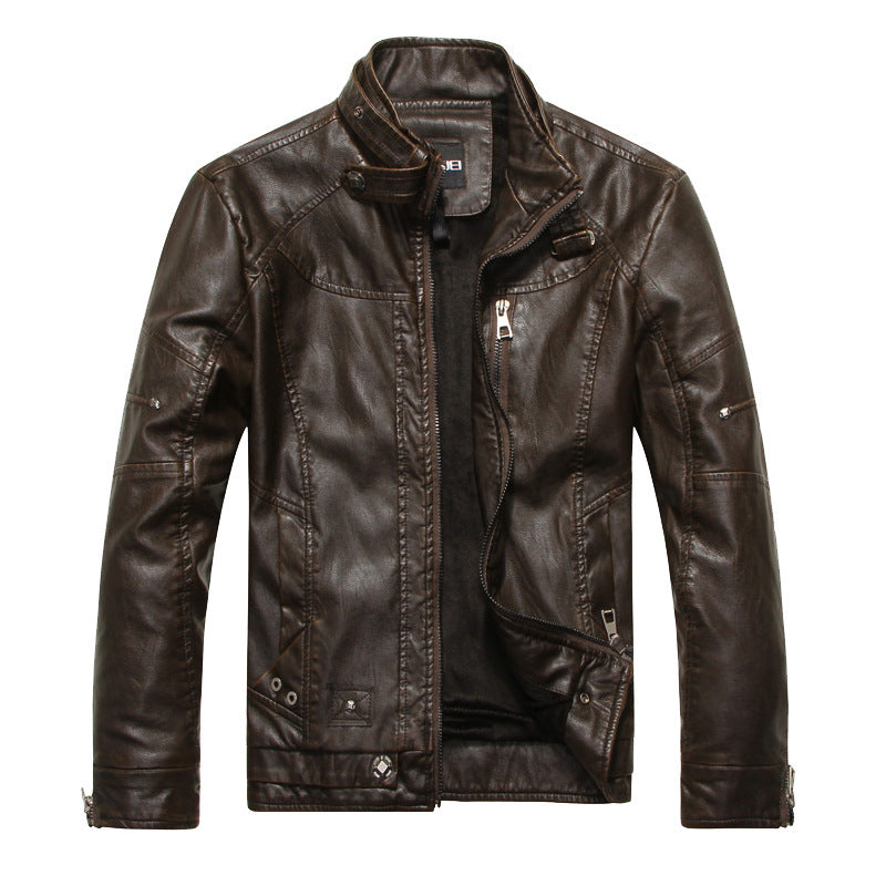 Men’s Biker Jacket – Slim Fit PU Leather – Zipper Front – Stand Collar – Lined Design