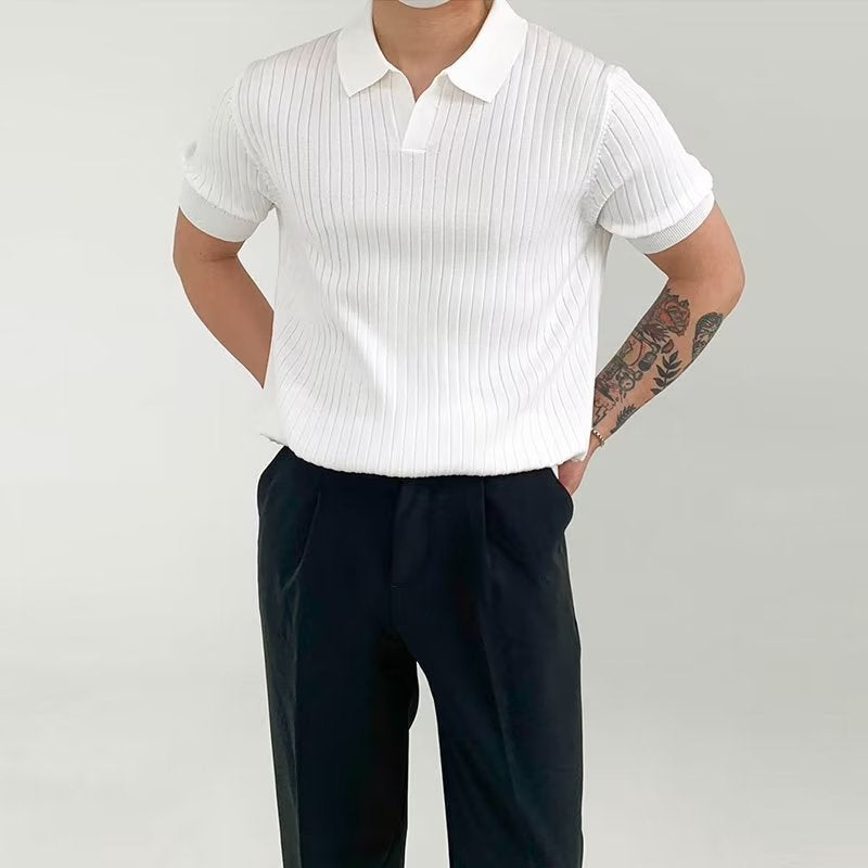 Men’s Polo Shirt – Ribbed Knit Cotton Blend – Standard Fit – Short Sleeve Casual Wear