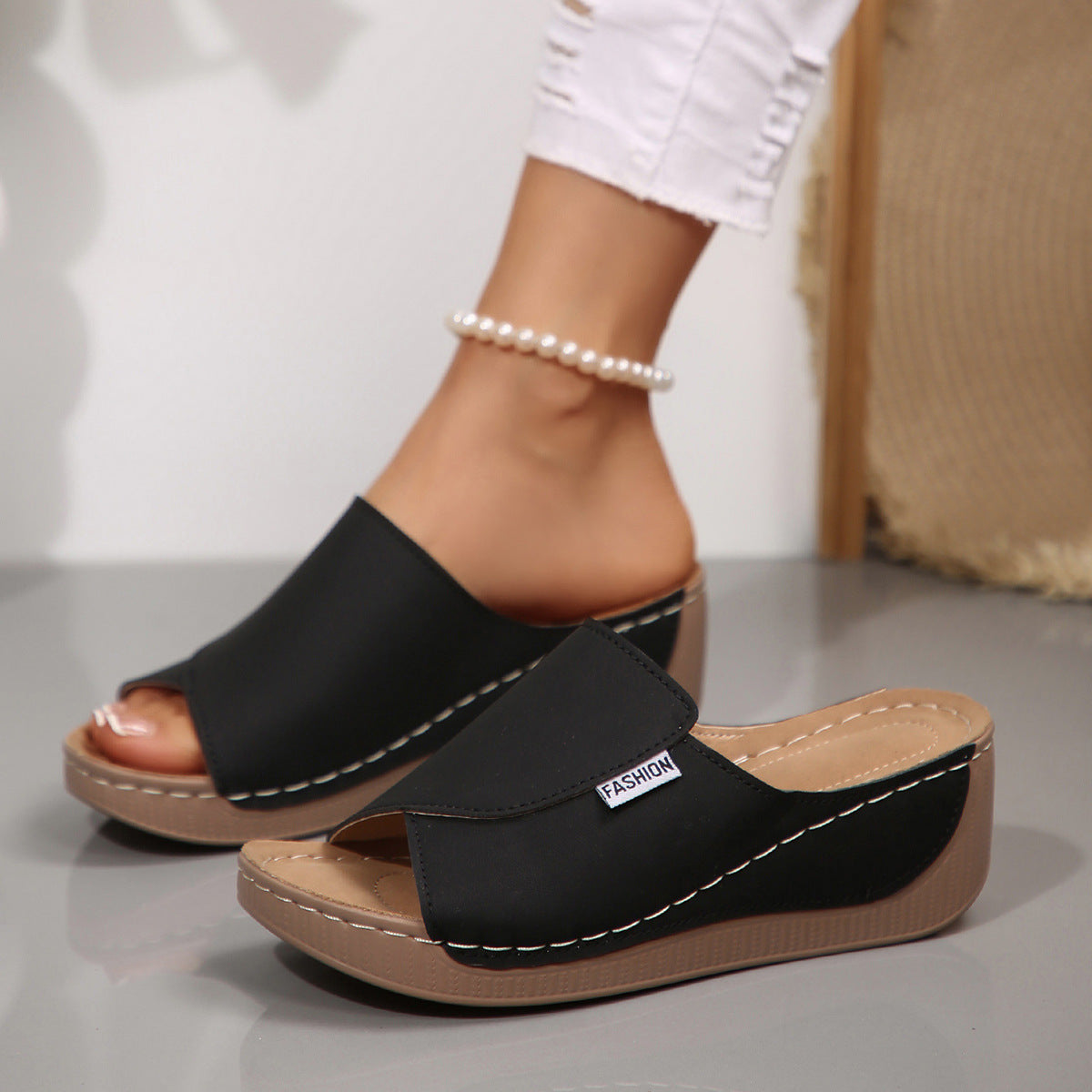 Women’s Wedge Mule Sandals – Slip-On Open Toe – Cushioned Sole – Minimalist Style