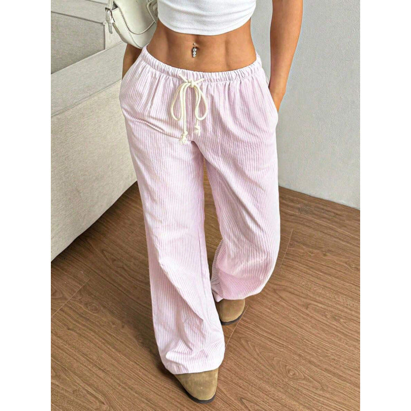 Women’s Wide-Leg Trousers – Relaxed Fit – Cotton – Elastic Waist with Drawstring – Pockets