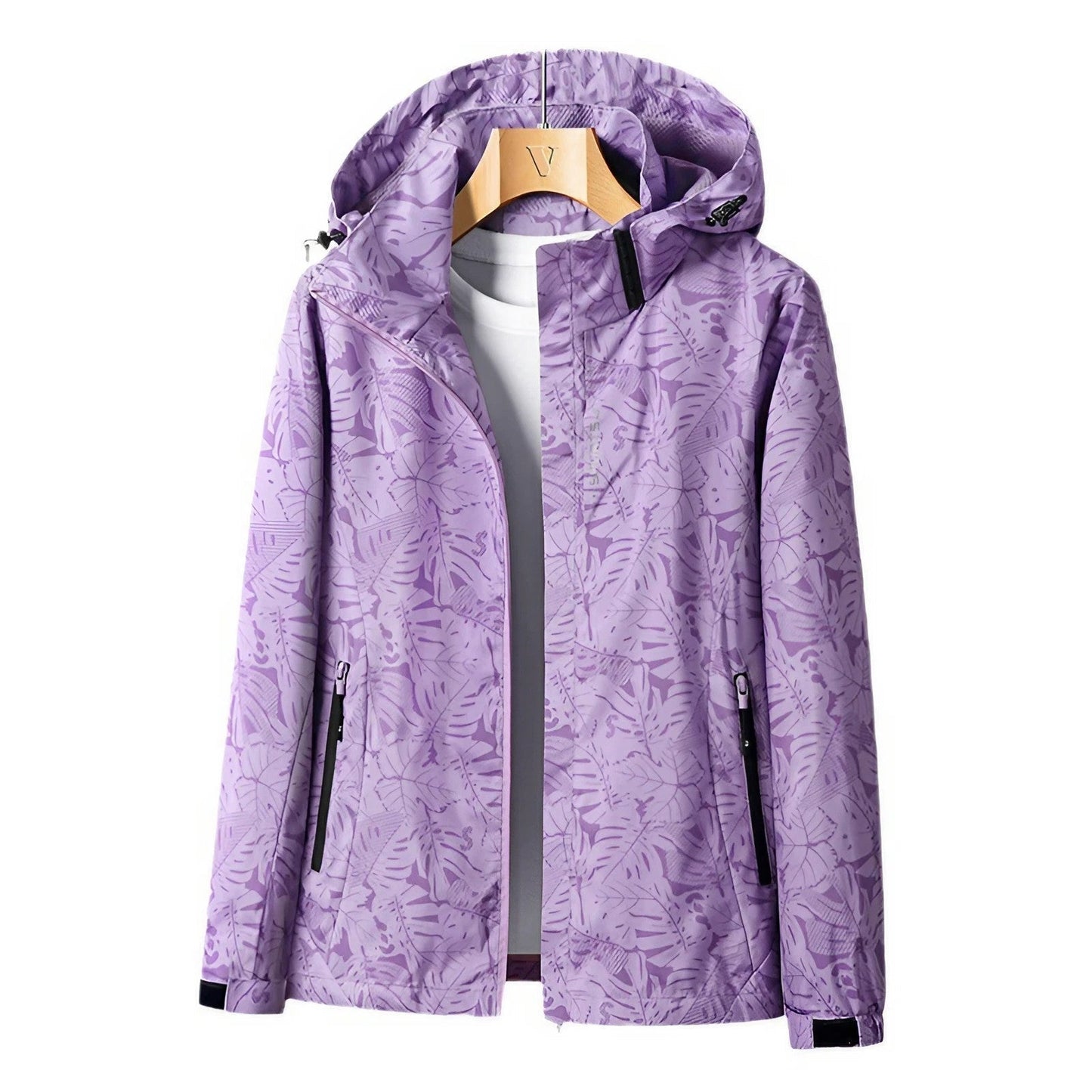 Women’s Waterproof Jacket – Lightweight Wind-Resistant – Adjustable Hood – Zip Pockets