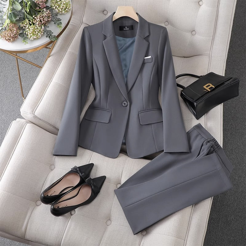 Women’s Blazer Suit Set – Tailored Fit – Single Button – Straight Leg Trousers – Smart Look
