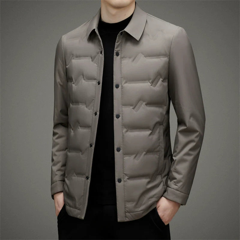 Men’s Down Jacket – Slim Fit – Insulated – Button-Up Quilted Design