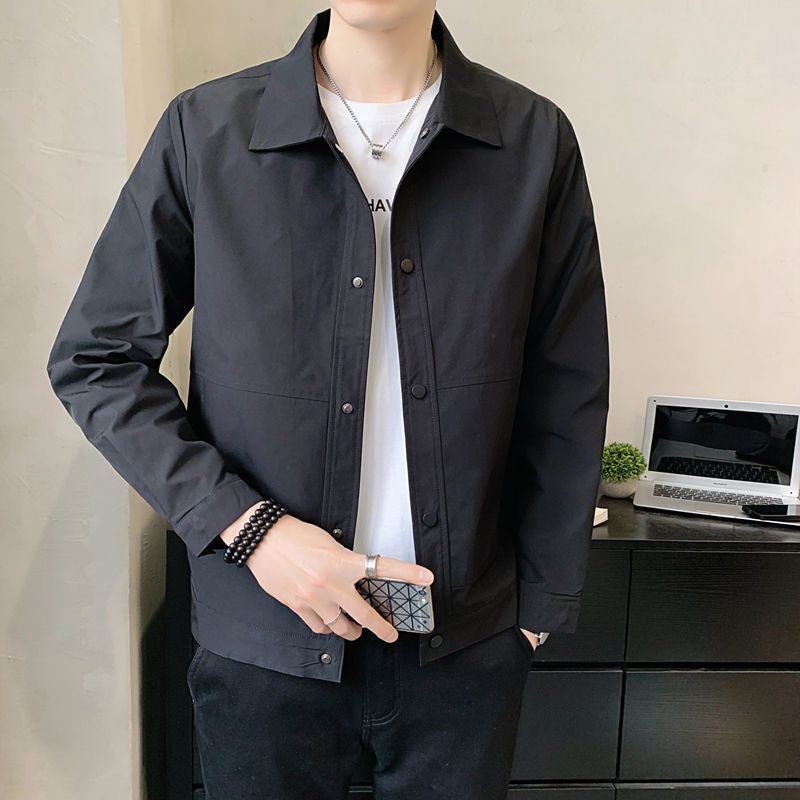 Men’s Casual Jacket – Relaxed Fit – Snap Button – Turn-Down Collar