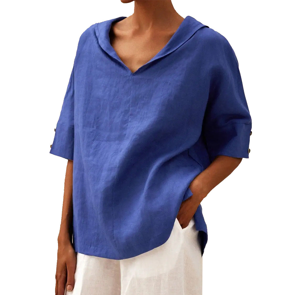 Women’s Shirt – Relaxed Fit – Breathable Blend – V-Neck – Half Sleeve Casual Style