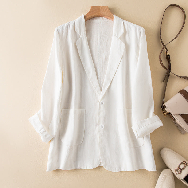 Women’s Casual Jacket – Relaxed Fit – Natural Fibers – Lapel Collar – Patch Pockets