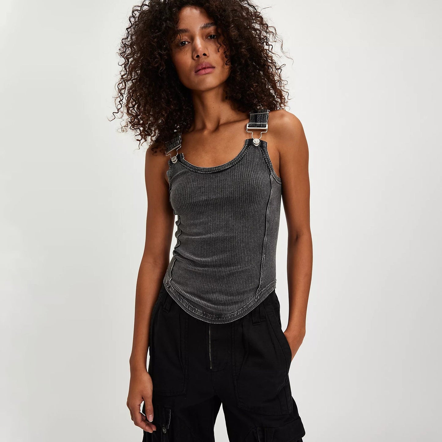 Women’s Tank Top – Slim Fit Ribbed Knit – Detachable Straps – Round Neck Casual Wear