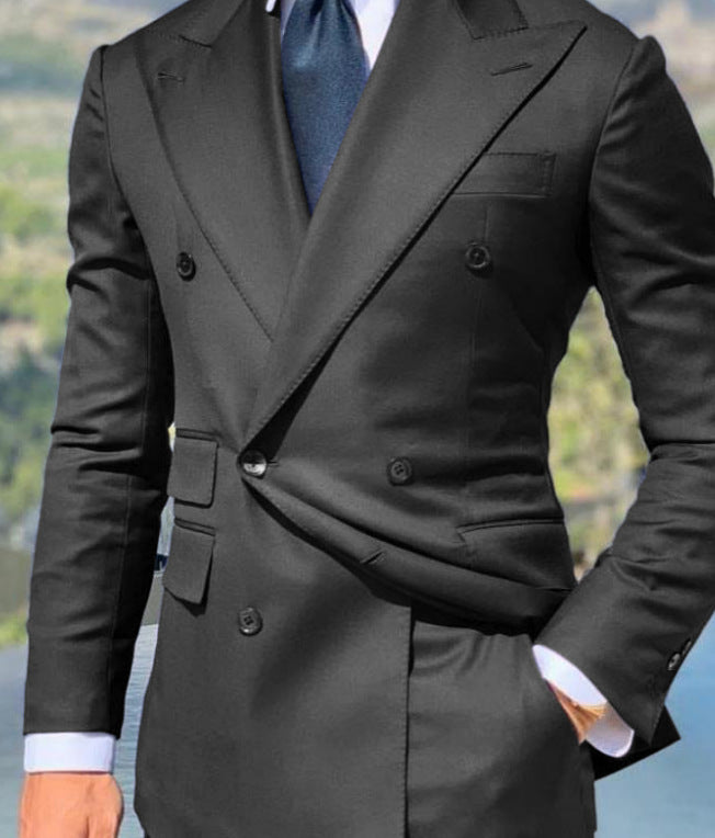 Men’s Blazer – Slim Fit – Double-Breasted Wool Blend – Peak Lapel Formal Suit Set