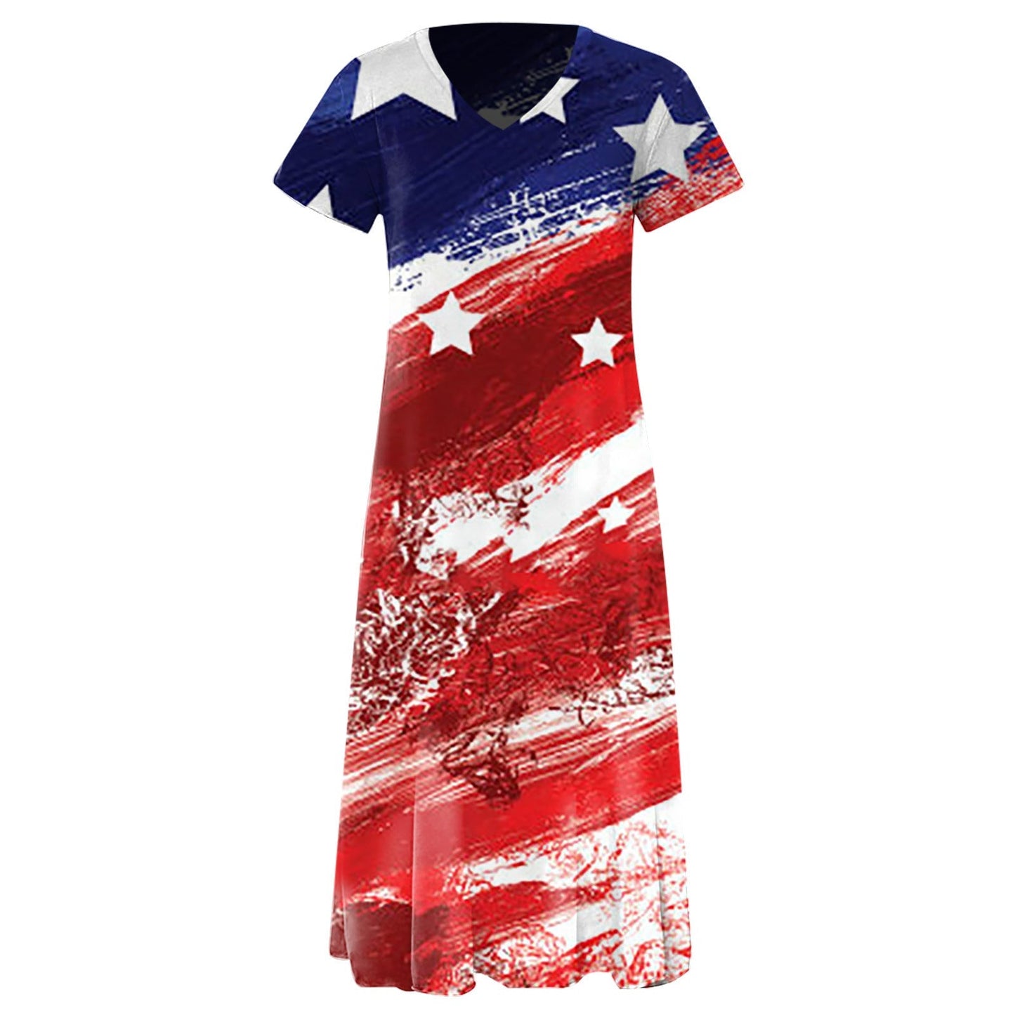 Women’s Maxi Dress – Relaxed Fit – V-Neck – Graphic Print – Short Sleeve – Cotton Blend