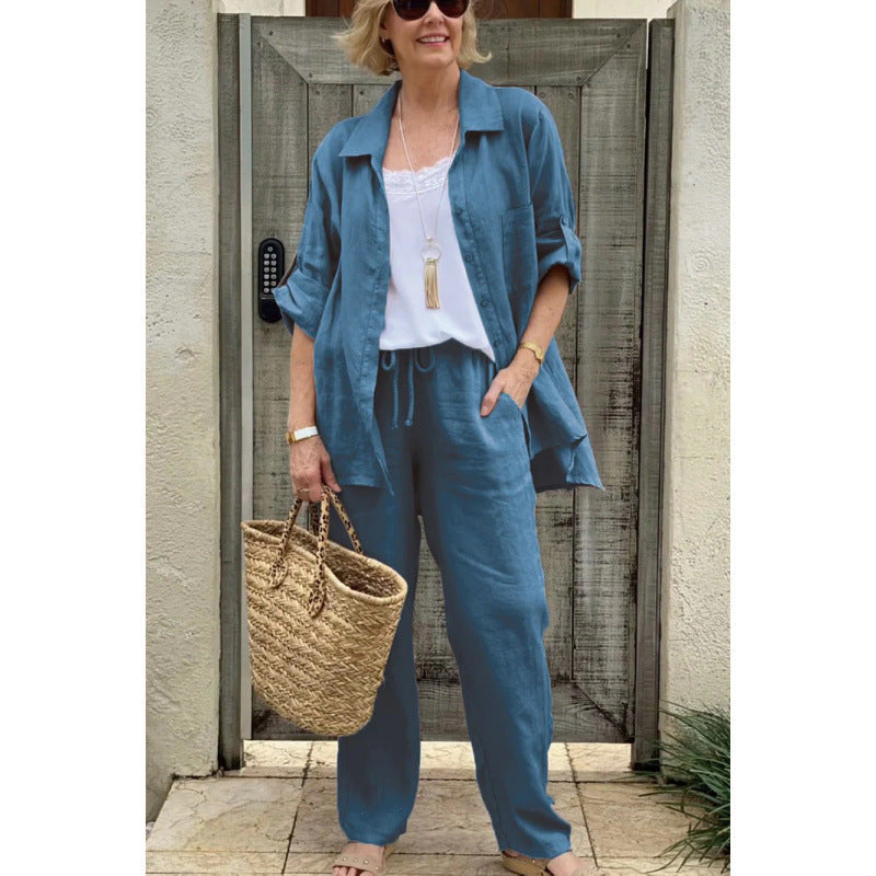 Women’s Shirt – Relaxed Fit – Linen – Button Front – Rolled Sleeve Casual Style