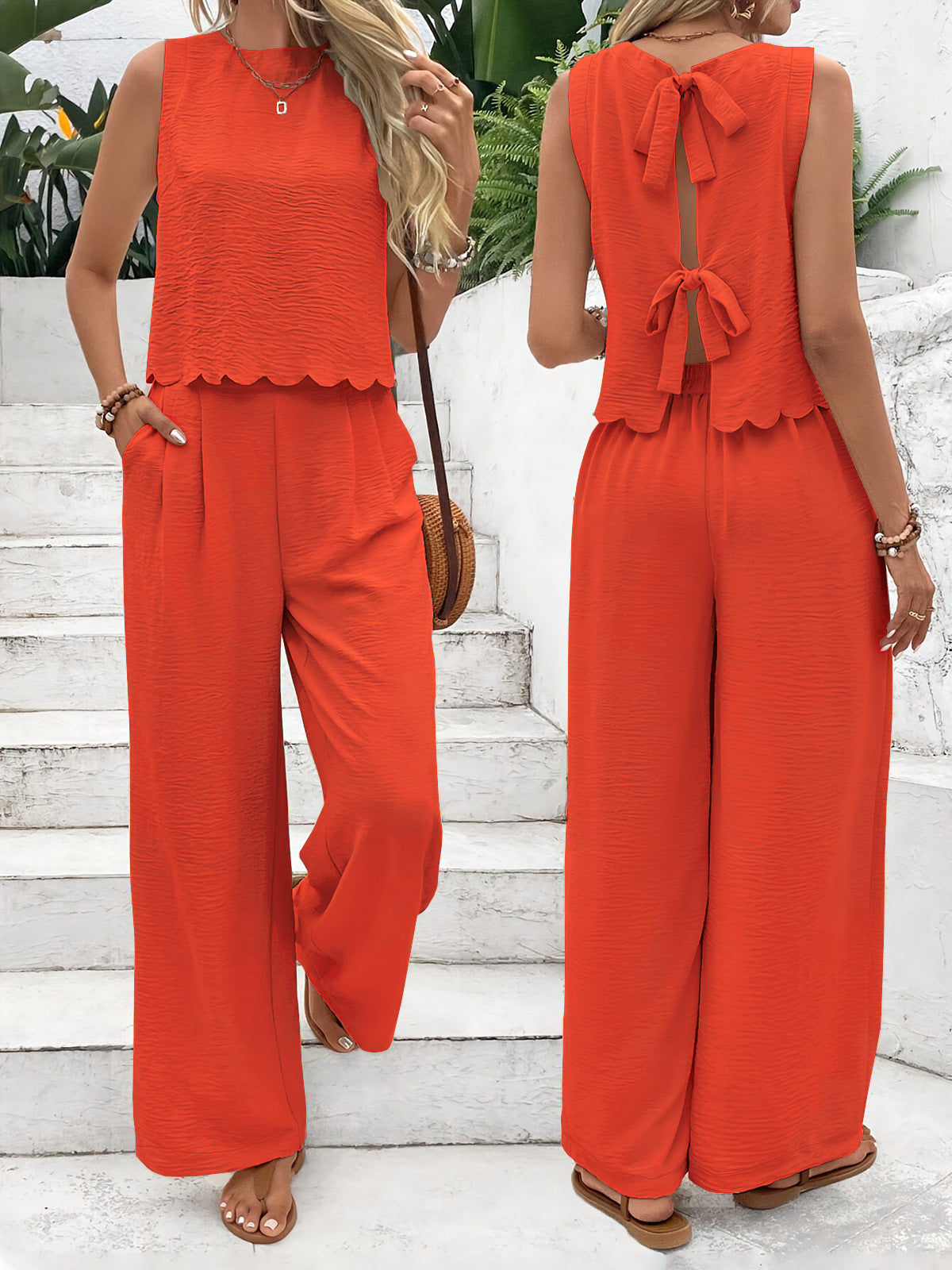 Women’s Co-Ord Set – Sleeveless Cropped Top – High Waist Wide-Leg Trousers – Relaxed Fit