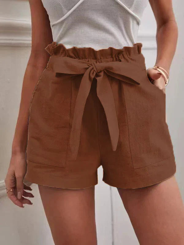 Women’s Shorts – Linen – High Waist – Paper bag Style – Loose Fit – Belted Casual
