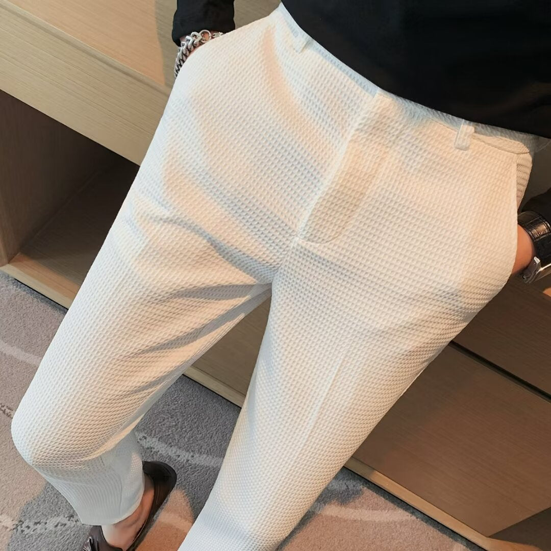 Men’s Cropped Trousers – Slim Fit – Textured Fabric – Tapered Leg – Smart Casual