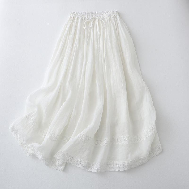 Women’s Long Skirt – A-Line Fit – Elastic Waist – Embroidered Hem – Breathable Blend