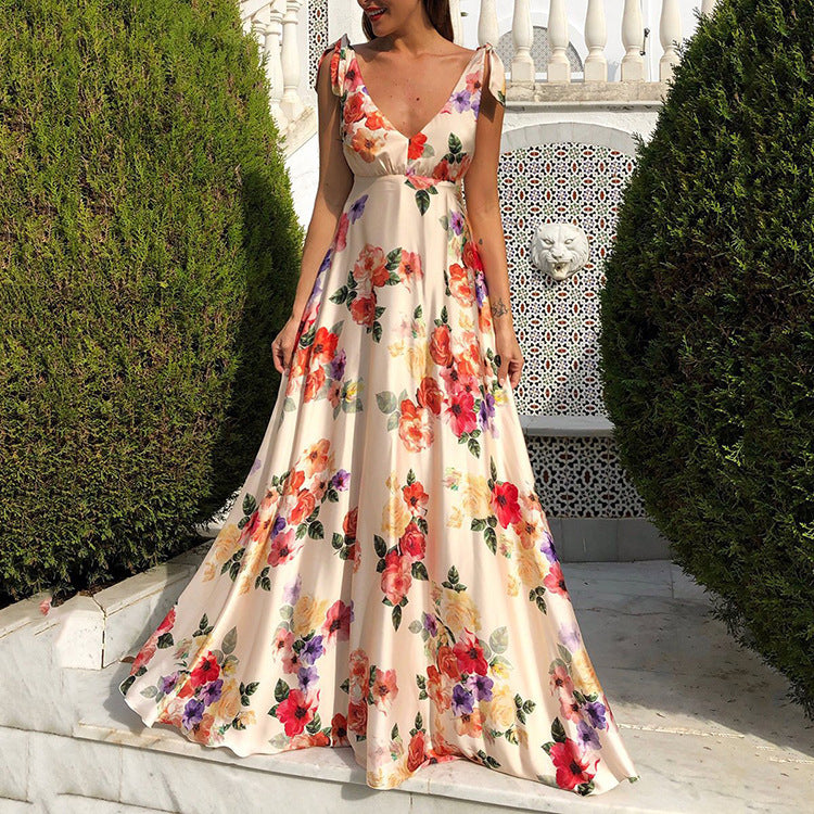 Women’s Maxi Dress – Floral Print – Scoop Neck – Sleeveless – Open Back – Flowy Fit