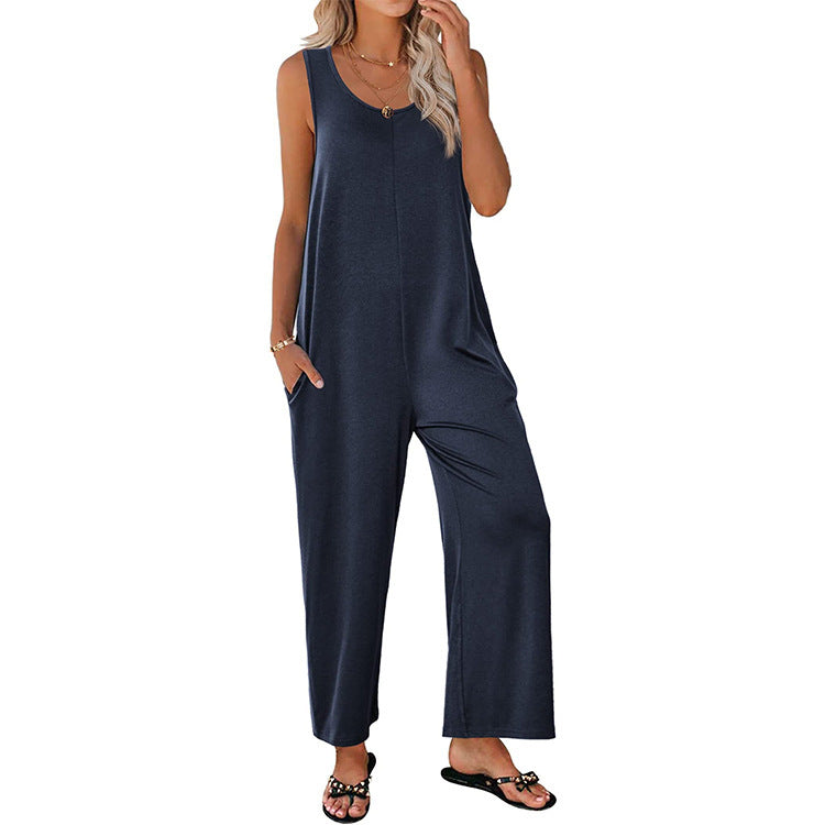 Women’s Jumpsuit – Relaxed Fit – Wide Leg – Sleeveless – Soft Breathable Cotton