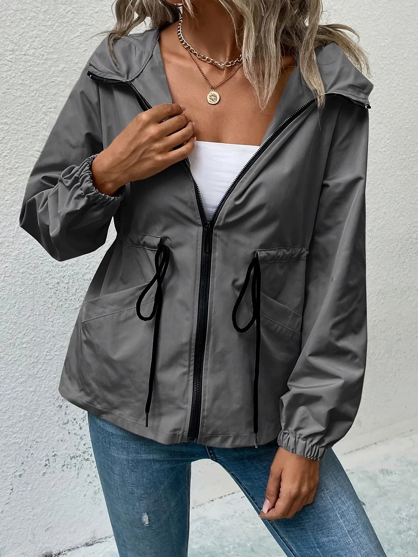 Women’s Outdoor Jacket – Waterproof Shell – Hooded – Adjustable Waist