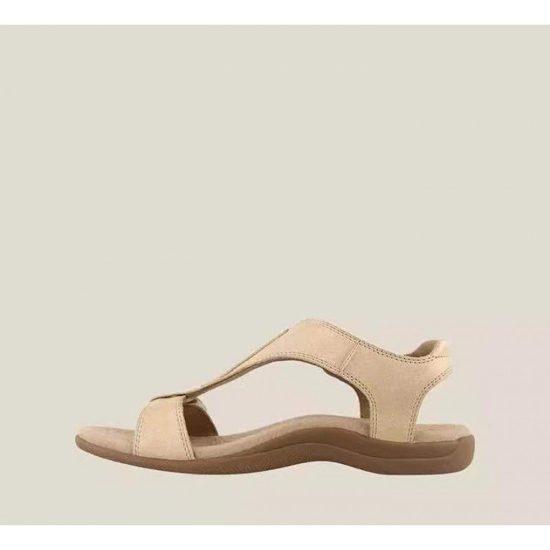 Women’s Wedge Sandals – Cushioned Footbed – T-Strap – Velcro Fastening – Casual Fit