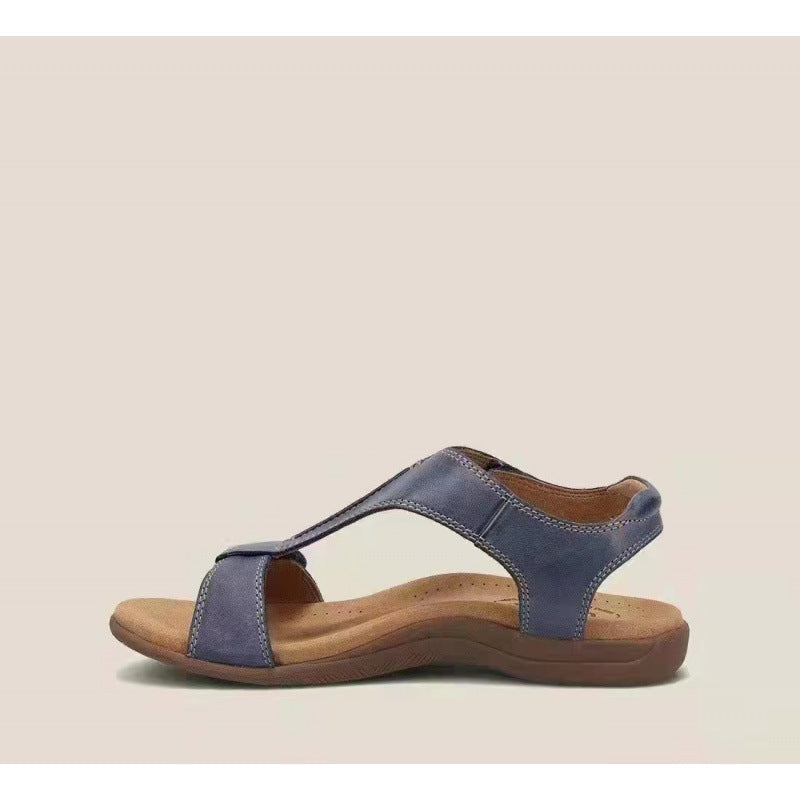 Women’s Wedge Sandals – Cushioned Footbed – T-Strap – Velcro Fastening – Casual Fit