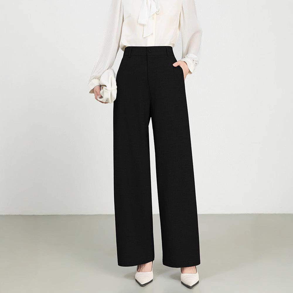 Women’s Trousers – High Waist Wide Leg – Cotton Wool Blend – Formal Straight Fit