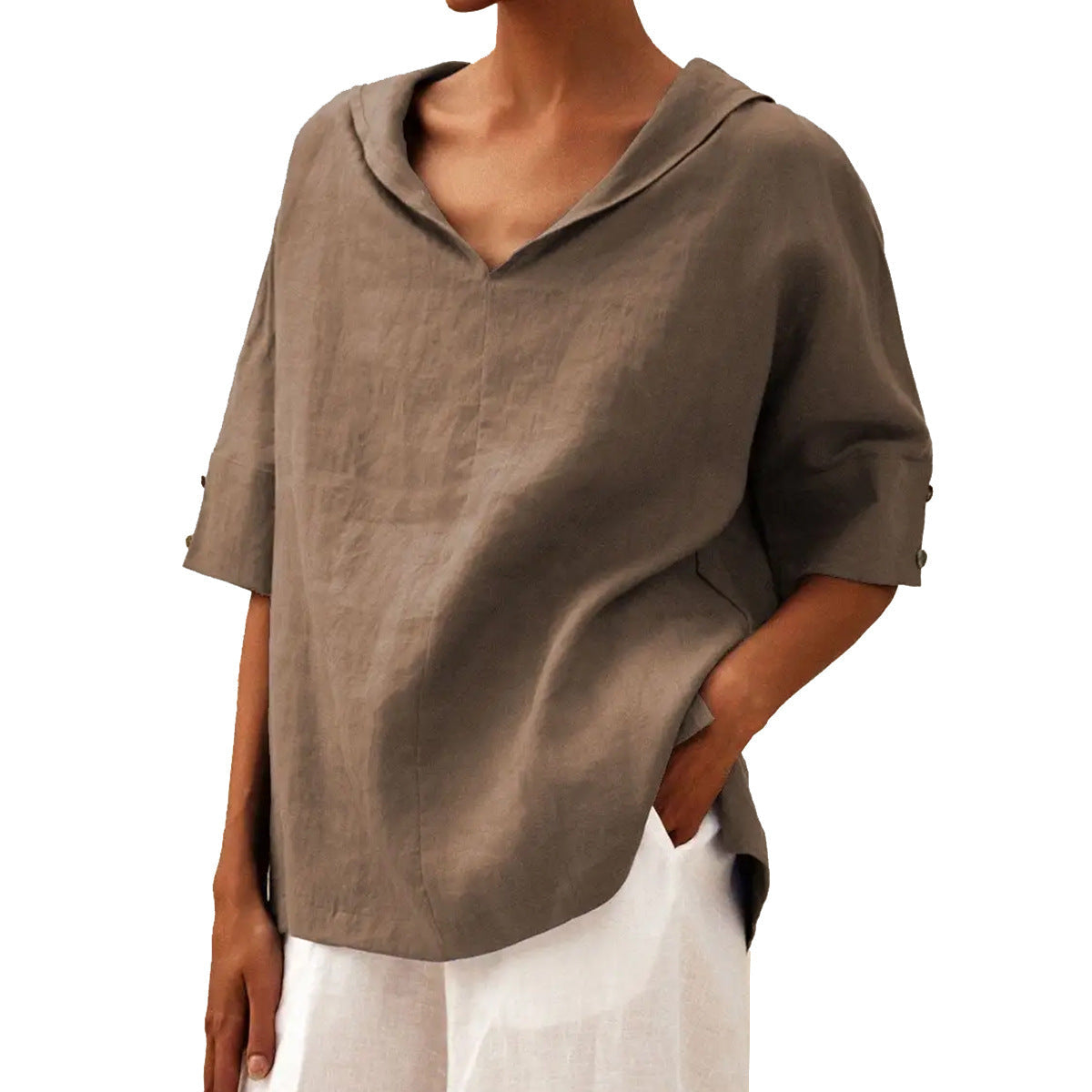 Women’s Shirt – Relaxed Fit – Breathable Blend – V-Neck – Half Sleeve Casual Style