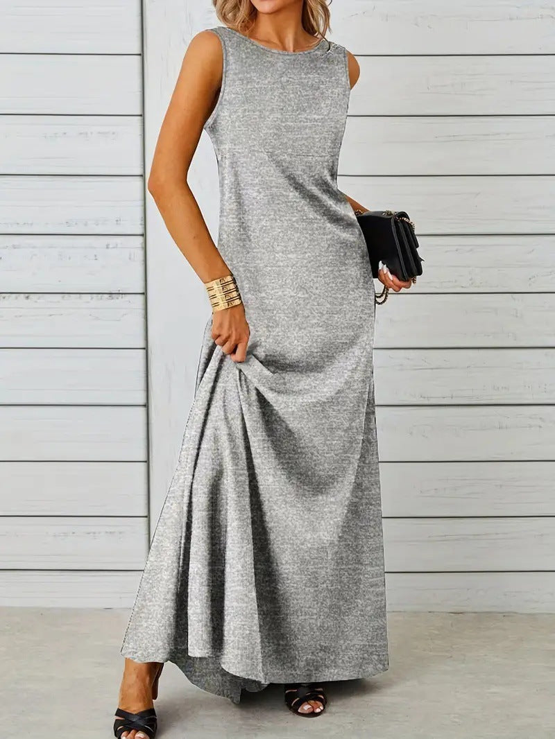 Women’s Sleeveless Mid-Length Dress – Relaxed Fit – Lightweight Breathable Fabric – Minimalist Style