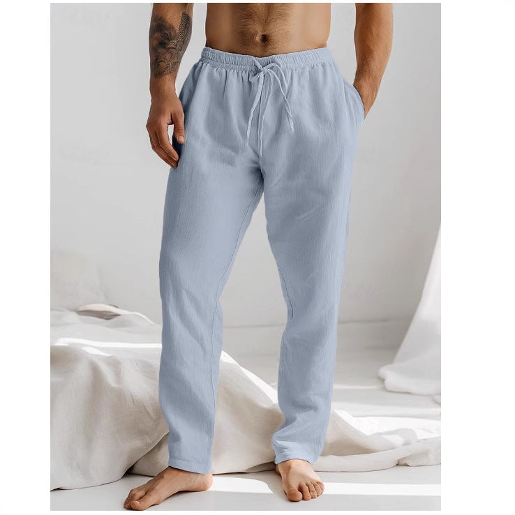 Men’s Linen Trousers – Relaxed Fit – Lightweight Breathable – Drawstring Waist