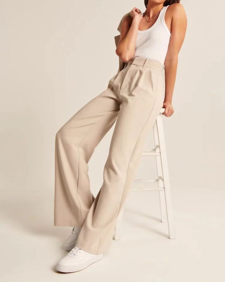Women’s Wide-Leg Trousers – High Waist – Tailored Fit – Soft Drapey Fabric – Full Length