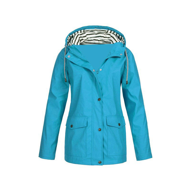 Women’s Raincoat – Relaxed Fit – Adjustable Hood – Mid-Length Outdoor Wear