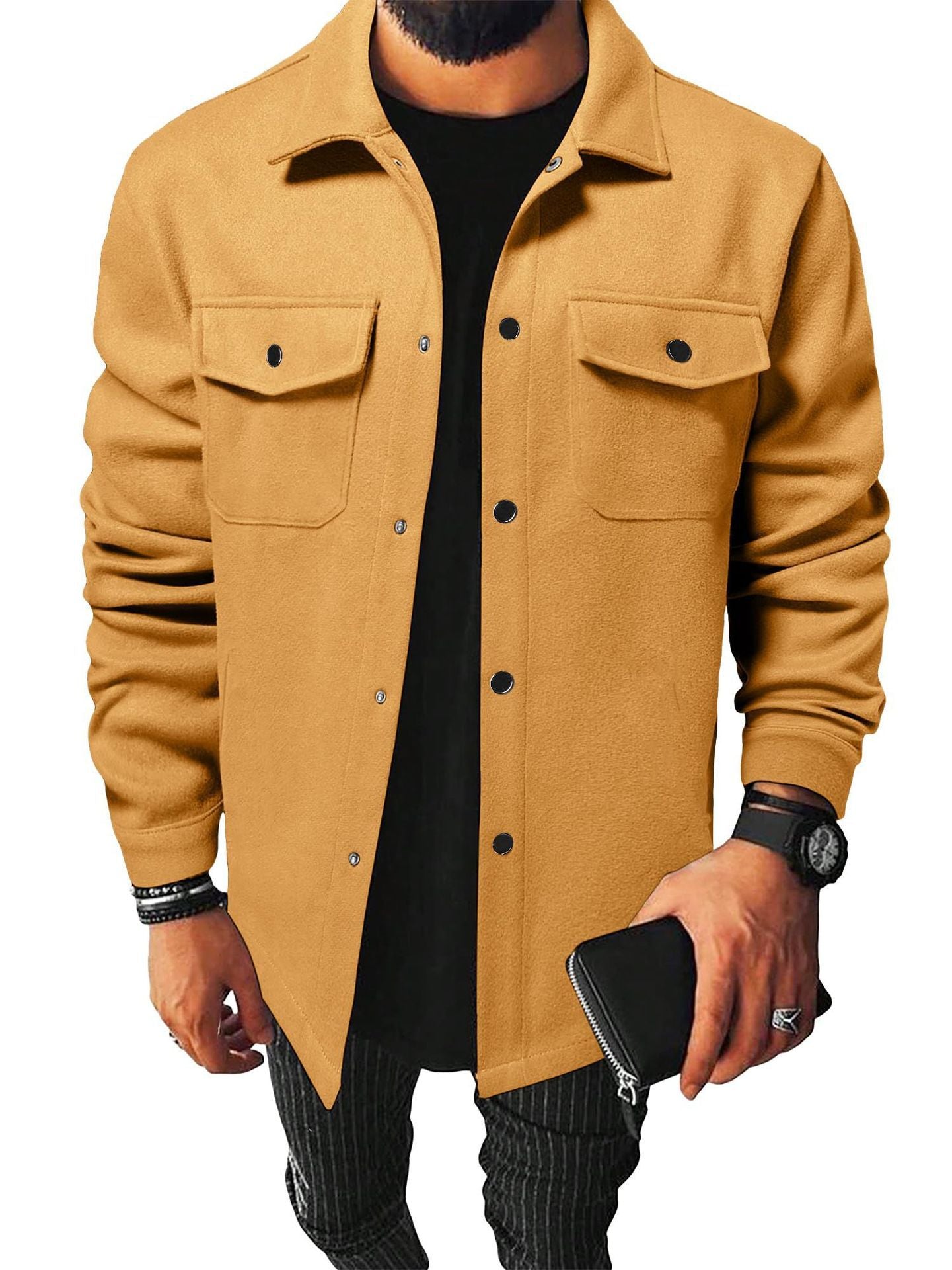 Men's long sleeve pocket button jacket
