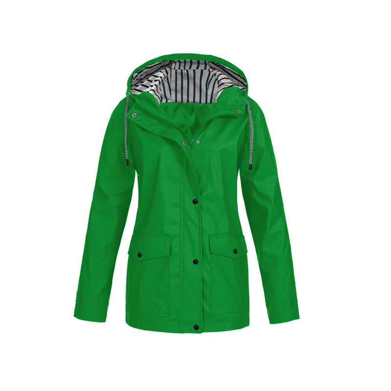 Women’s Raincoat – Relaxed Fit – Adjustable Hood – Mid-Length Outdoor Wear