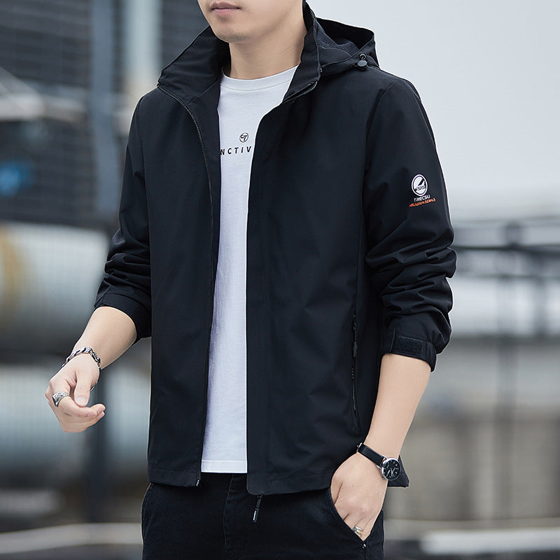 Men’s Windbreaker Jacket – Regular Fit – Water-Resistant – Detachable Hood – Zip Pockets