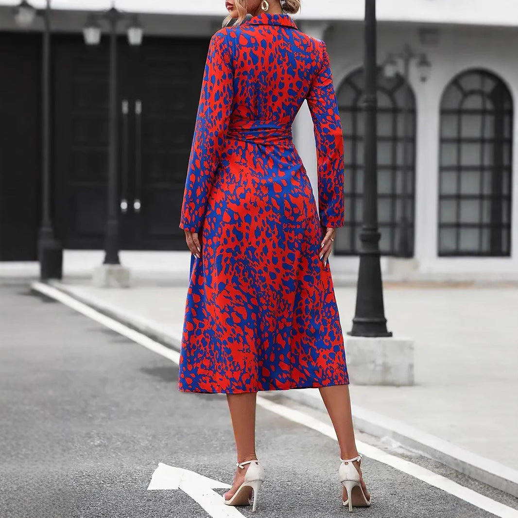 Women’s A-Line Dress – Button Down – Waist Tie – Midi Length – Breathable Blend
