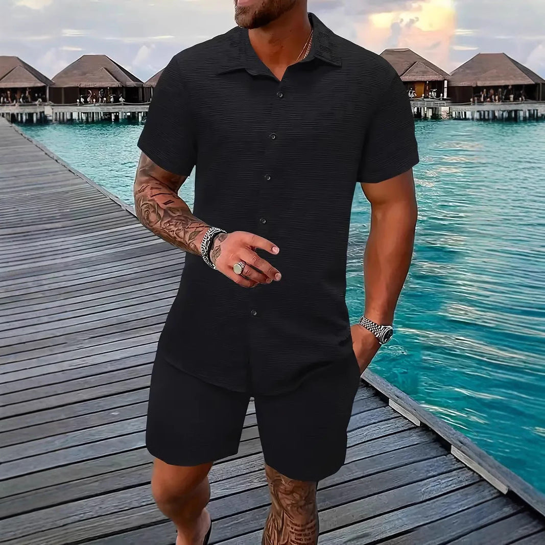 Men’s Two-Piece Set – Lightweight Cotton Blend – Jacquard Texture – Relaxed Fit
