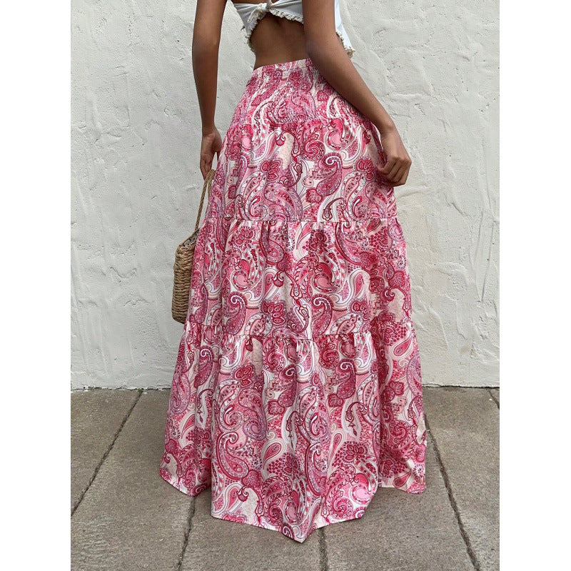 Women’s Maxi Skirt – Relaxed Fit – Cotton – Elastic Waist – Paisley Pattern
