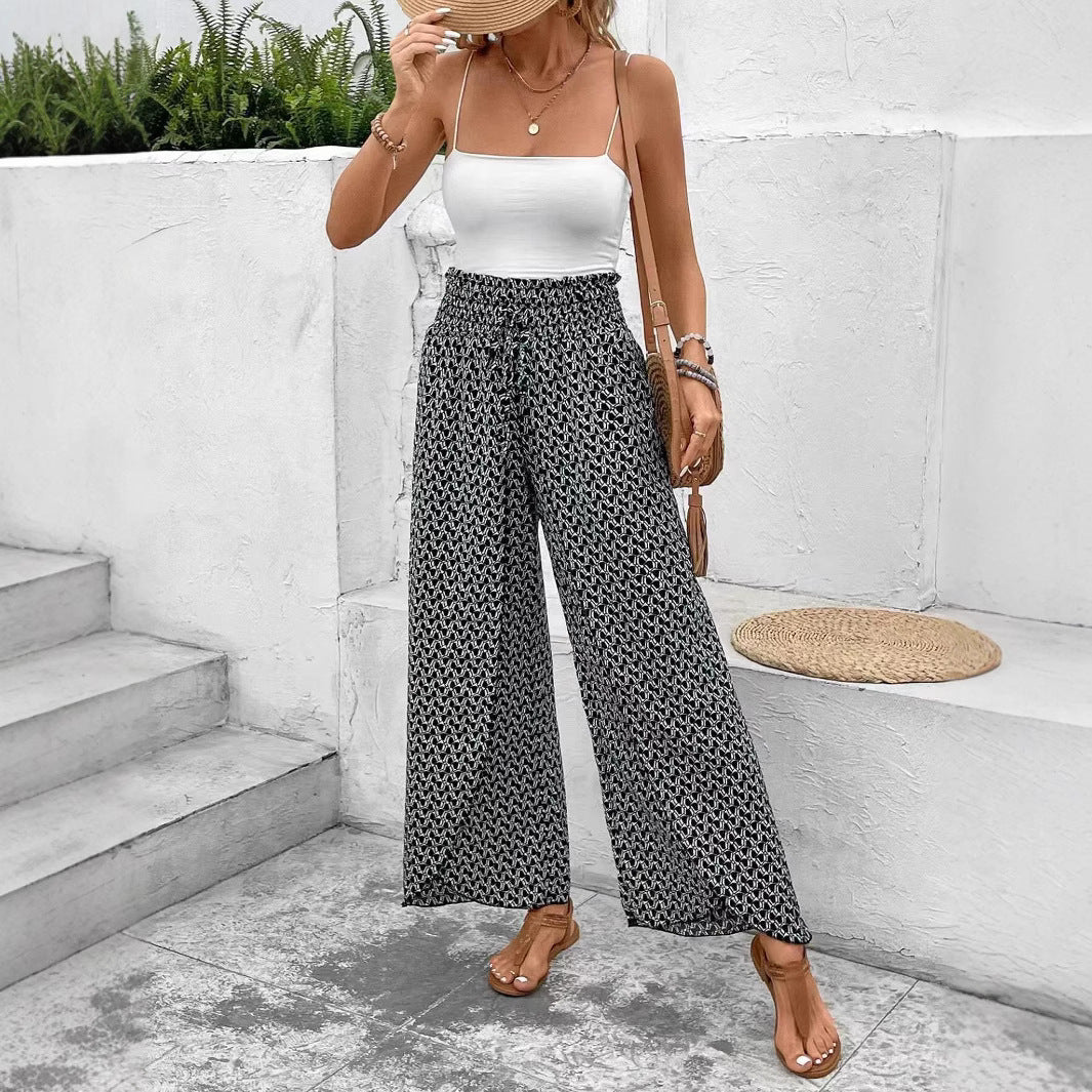 Women’s Wide-Leg Skirt Pants – Relaxed Fit – Floral Print – Side Slits – Breathable Fabric