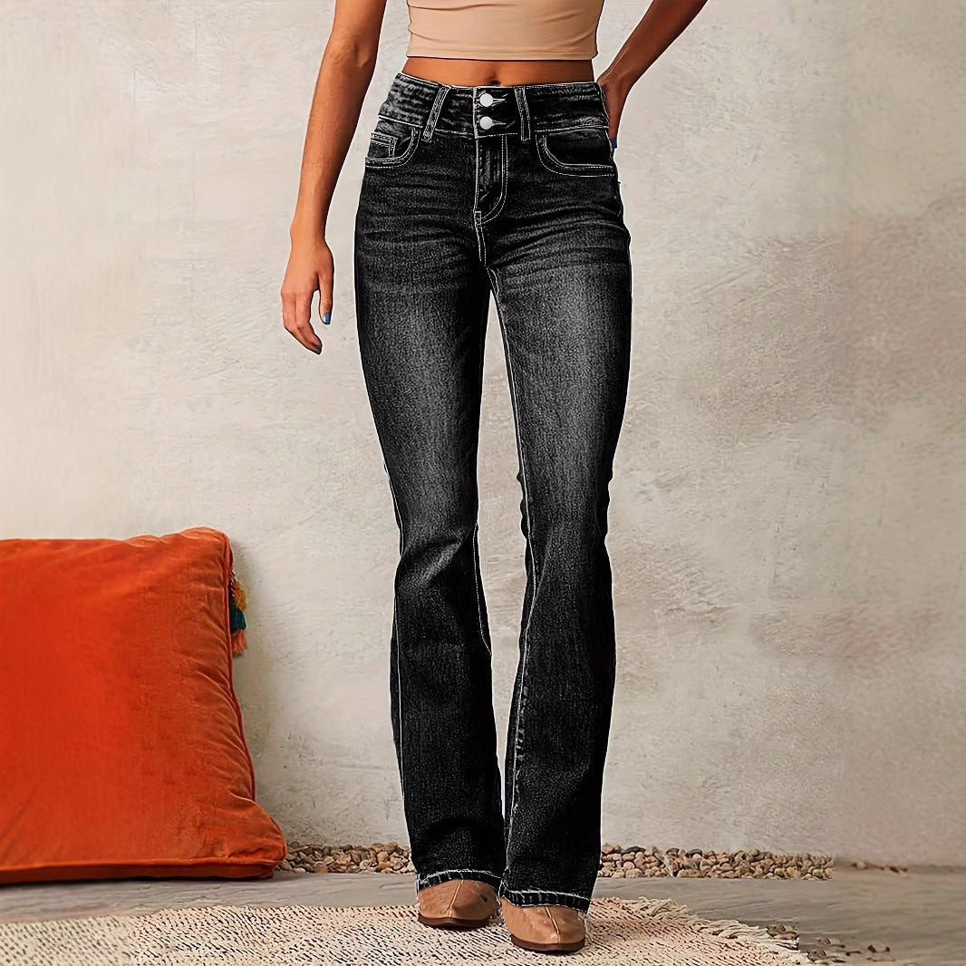 Women’s Flared Jeans – Stretch Denim – High Waist – Retro Fit – Full Length