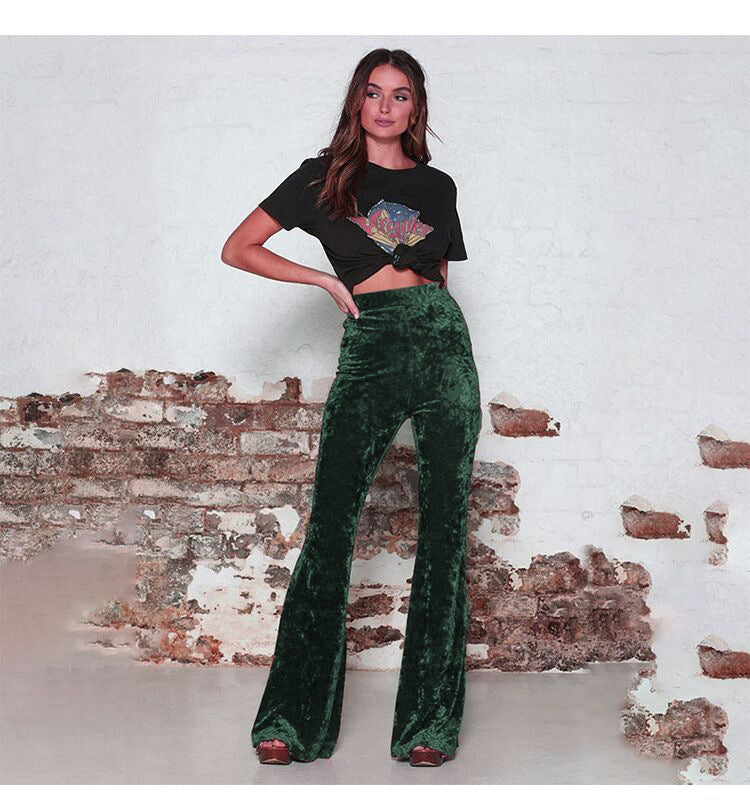 Women’s Flared Trousers – High Waist – Velvet Touch – Tailored Fit – Full Length