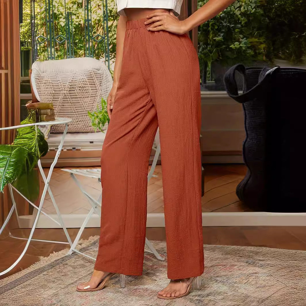 Women’s Straight-Leg Trousers – Relaxed Fit – Elastic Waist – Lightweight Breathable Fabric