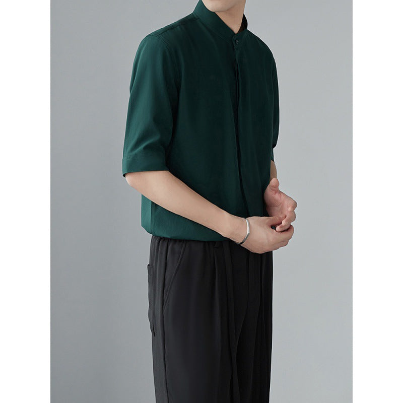 Men’s Long Sleeve Shirt – Relaxed Fit – Mandarin Collar – Lightweight Breathable Fabric