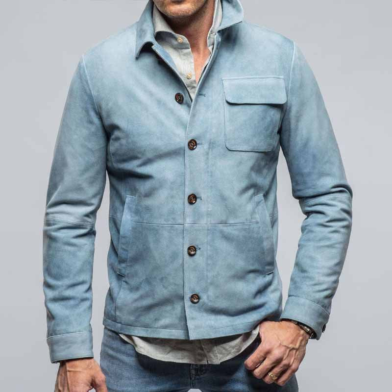 Men’s Slim Fit Jacket – Brushed Suede Feel – Button Front – Chest Flap Pocket