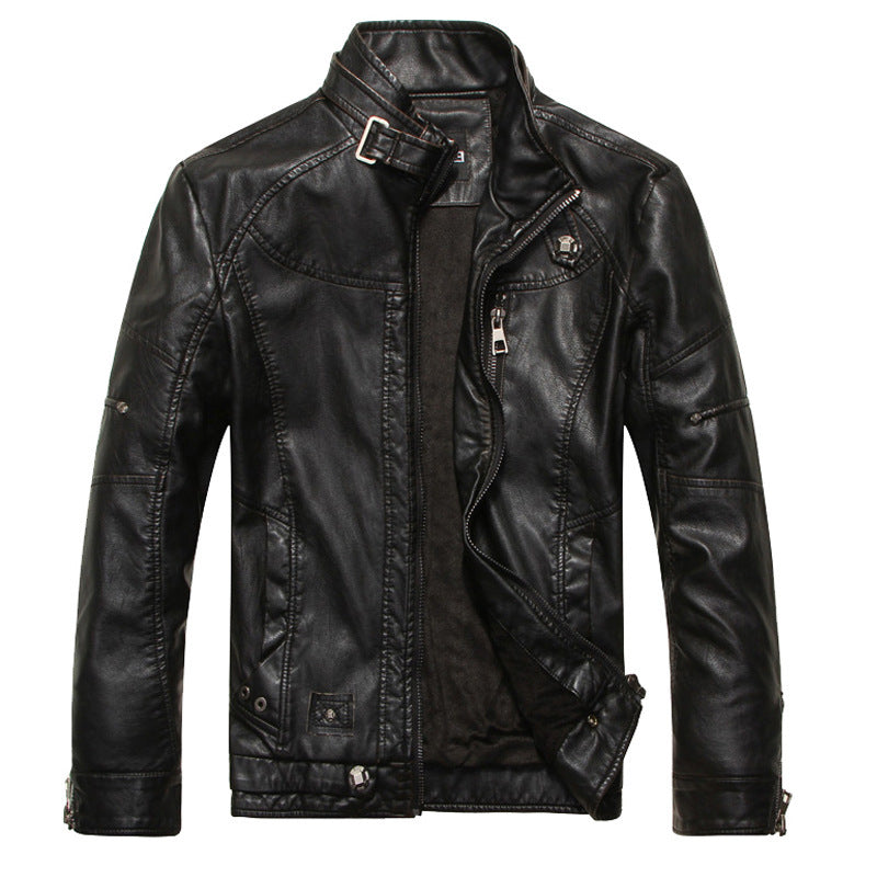 Men’s Biker Jacket – Slim Fit PU Leather – Zipper Front – Stand Collar – Lined Design