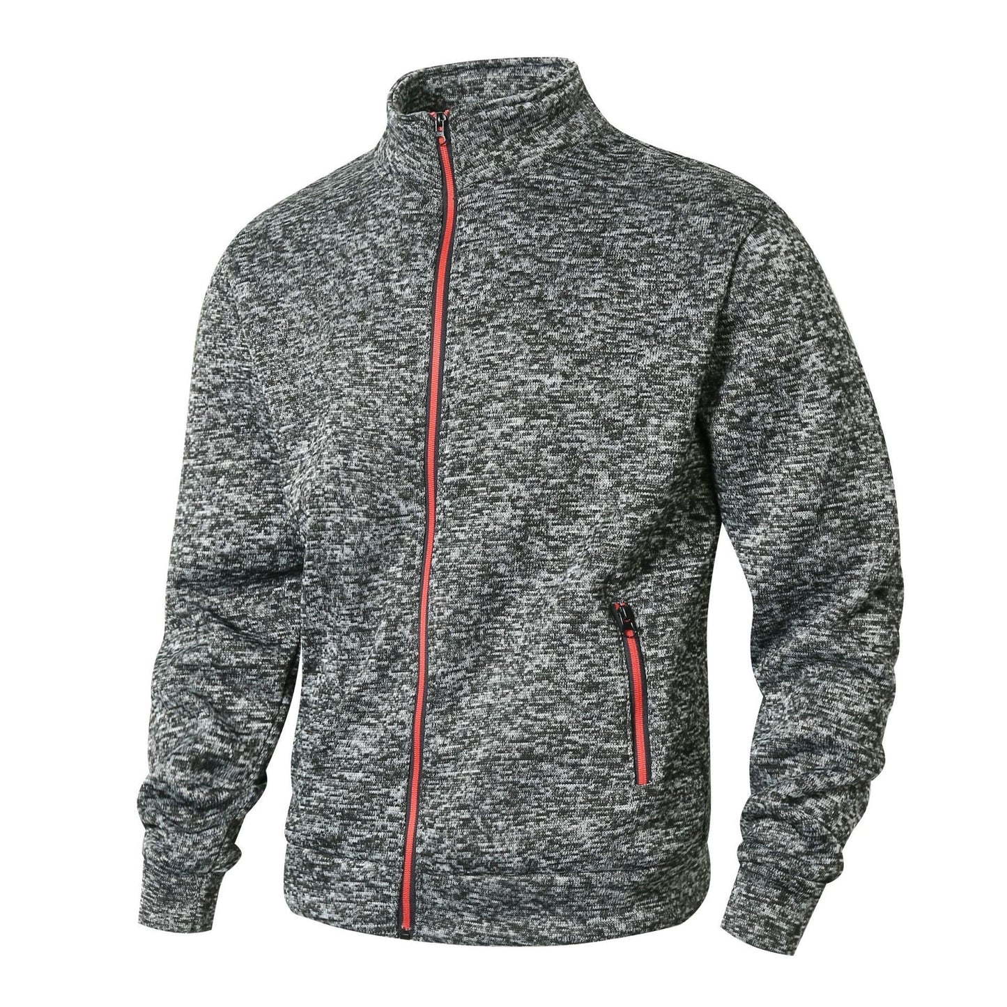 Men’s Zip-Up Jacket – Fleece Lined Knit – Stand Collar – Zipper Pockets – Regular Fit