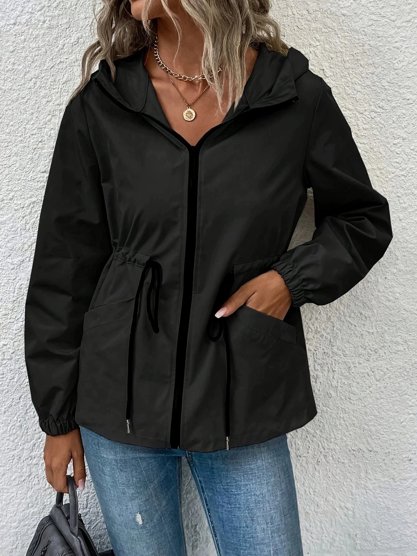 Women’s Outdoor Jacket – Waterproof Shell – Hooded – Adjustable Waist