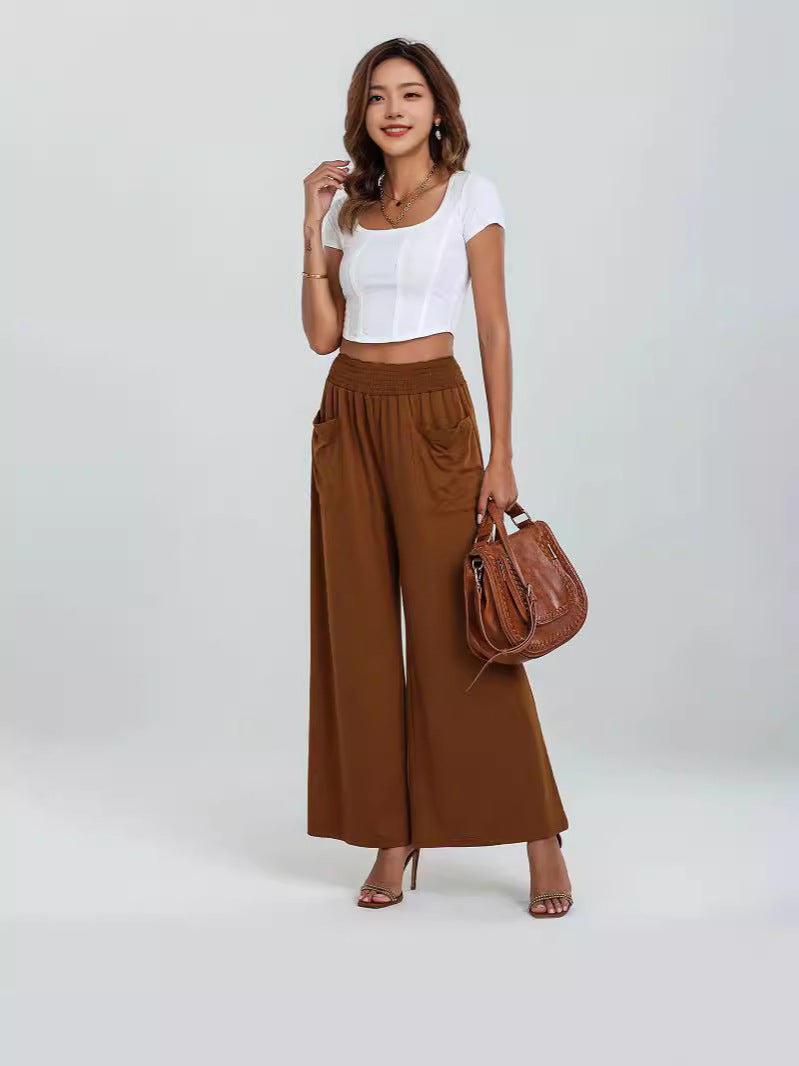 Women’s Wide-Leg Pants – Lightweight Breathable Fabric – Elastic Waist – Full Length