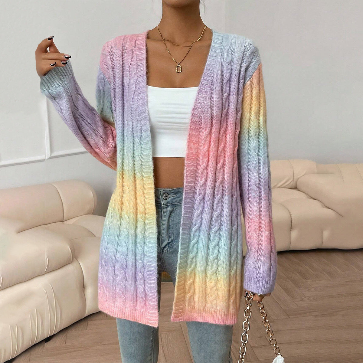 Women’s Cardigan – Oversized Fit – Cable Knit – Open Front – Soft Knit Casual Layer