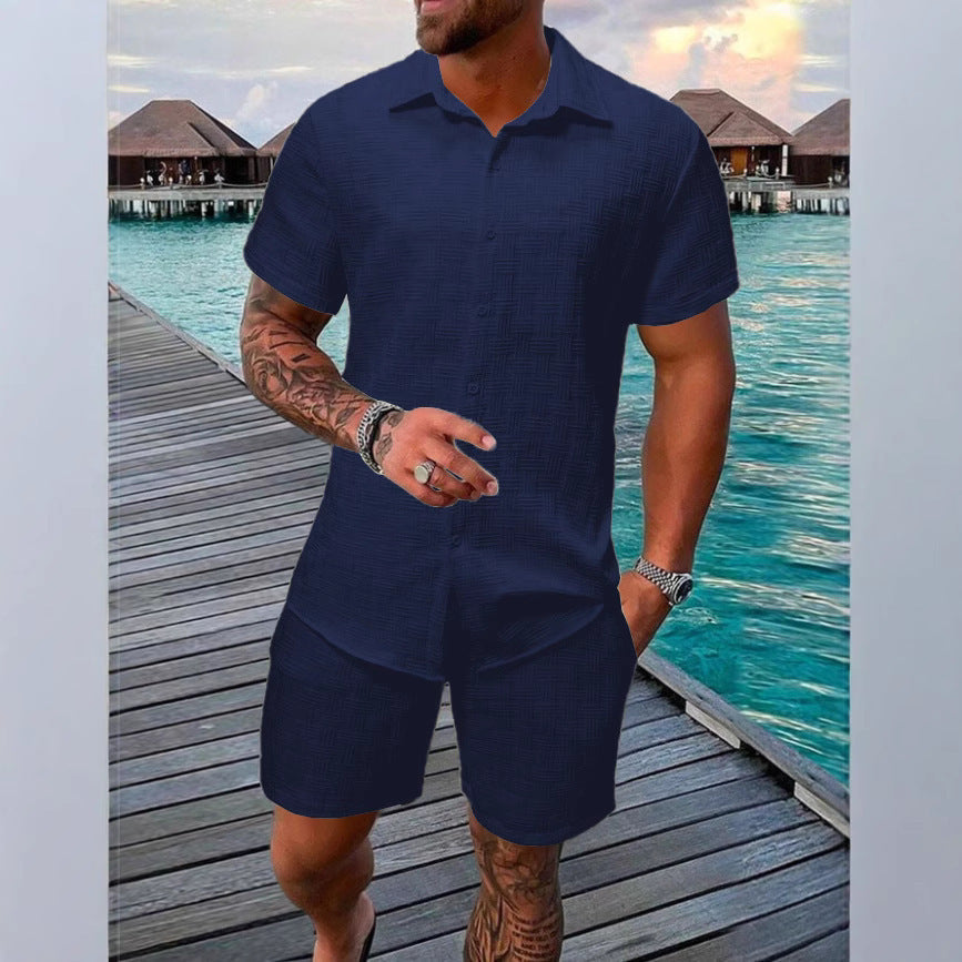 Men’s Two-Piece Set – Lightweight Cotton Blend – Jacquard Texture – Relaxed Fit