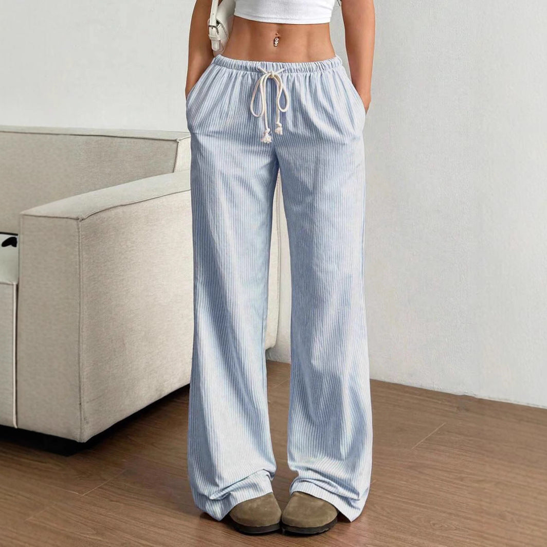 Women’s Wide-Leg Trousers – Relaxed Fit – Cotton – Elastic Waist with Drawstring – Pockets