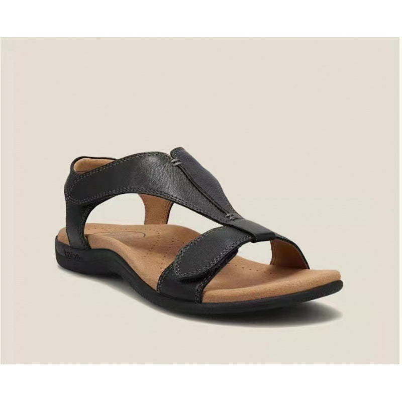 Women’s Wedge Sandals – Cushioned Footbed – T-Strap – Velcro Fastening – Casual Fit
